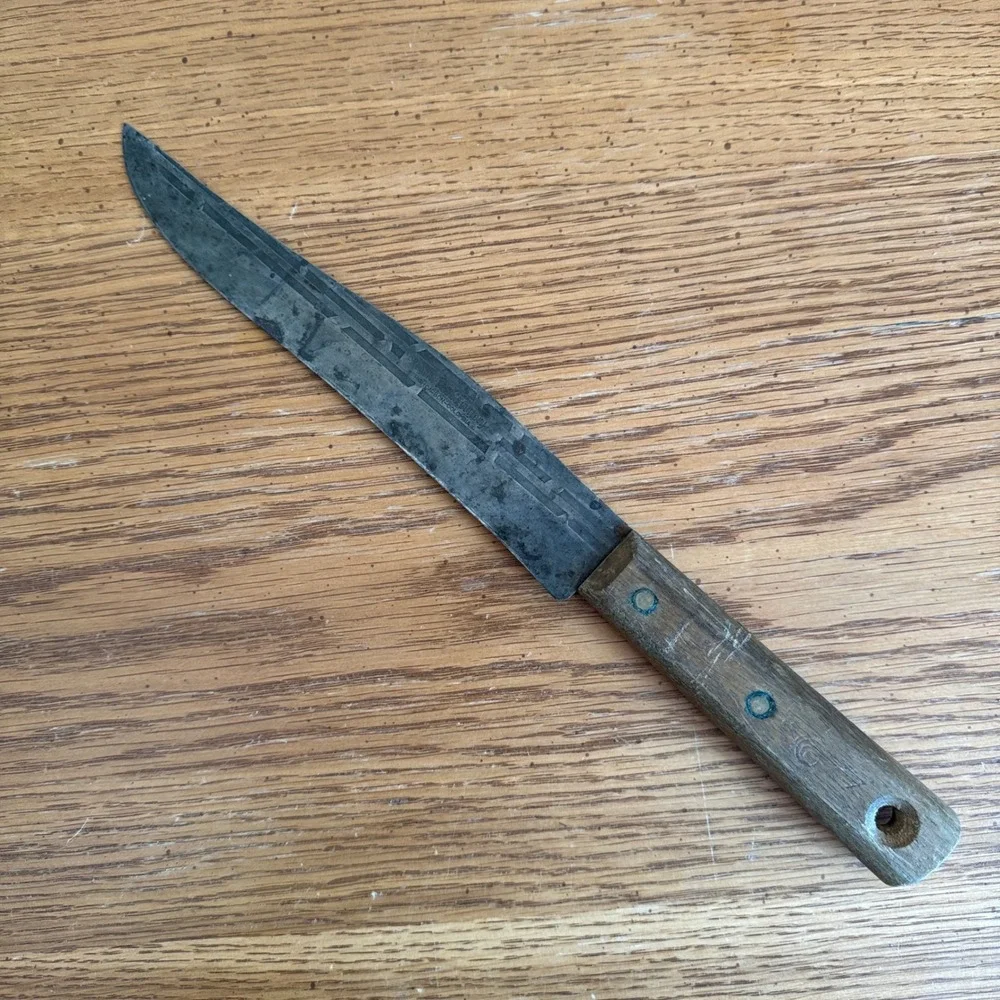 Vintage Regent Cutlery High Carbon Steel Butcher Knife Wood Handle Colombia Made